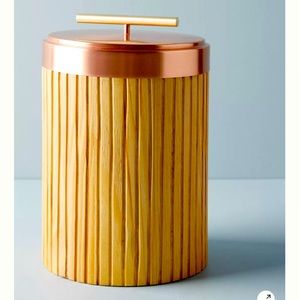 Anthropologie Metalwood Canister 9.5"H, 6.5" diameter